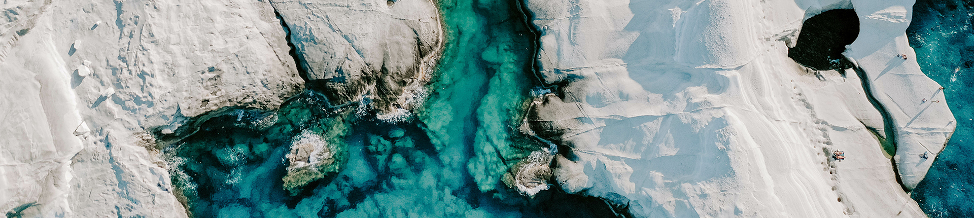 Aerial view of Milos' moon-like beach in Greece