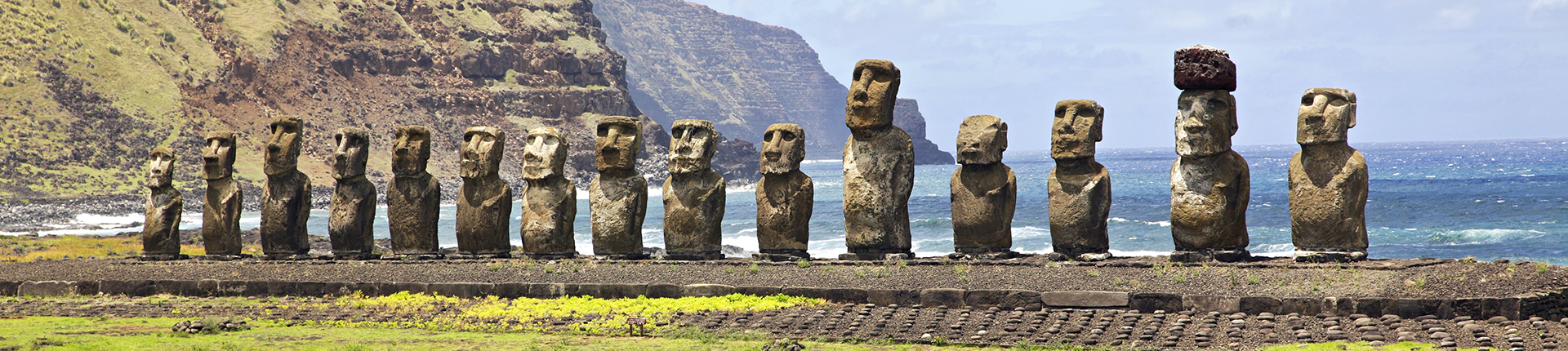 The ancient moai on Easter Island approximately 2,000 miles off the coast of Chile
