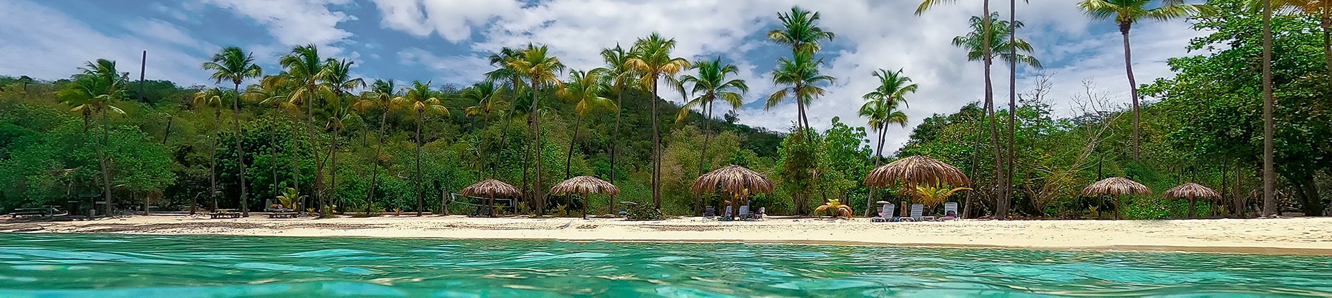 View of a Caribbean beach from the ocean