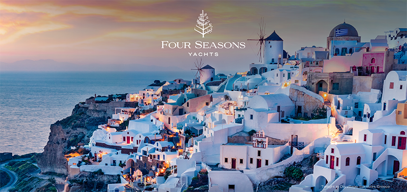 Twilight in Oia village, Santorini, Greece.