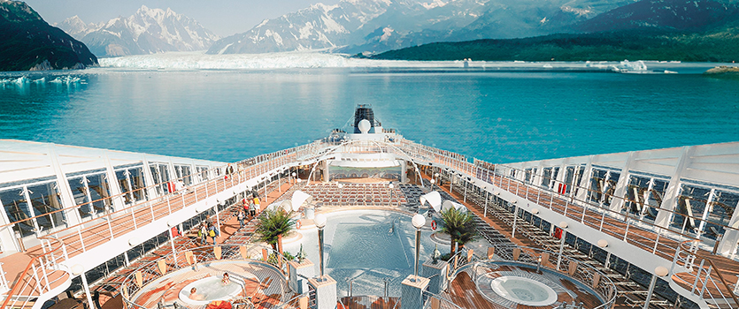 Aerial view of the aft of MSC Poesia in Alaska
